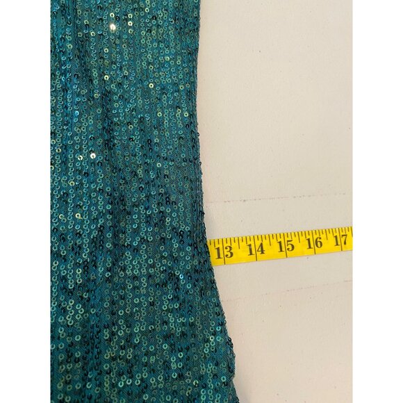 NWT Crystal Sky Green Sequin One-Shoulder Dress Spaghetti Strap Size 10 - Picture 8 of 12
